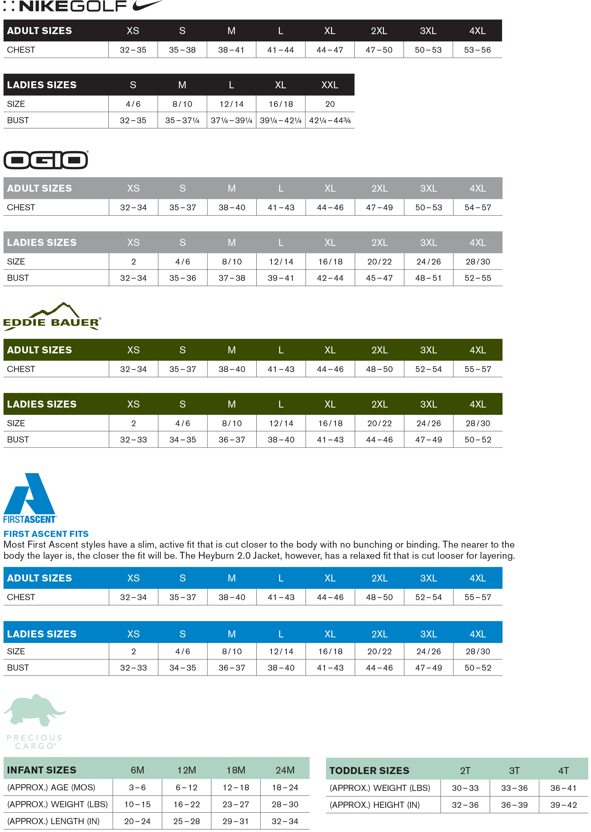 Nike Size Charts